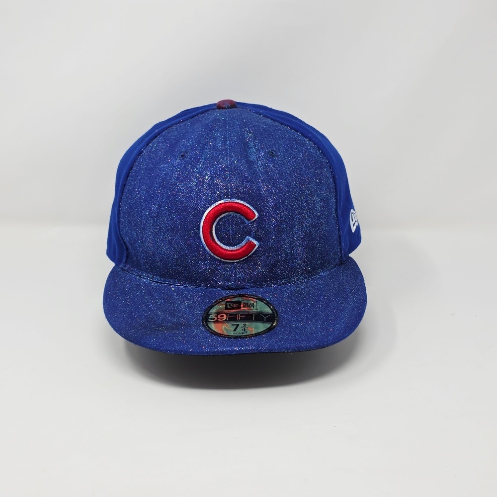 New Era Authentic 59FIFTY Chicago Cubs Fitted Hat‎ Cap Size 7 3/4 Blue Glitter